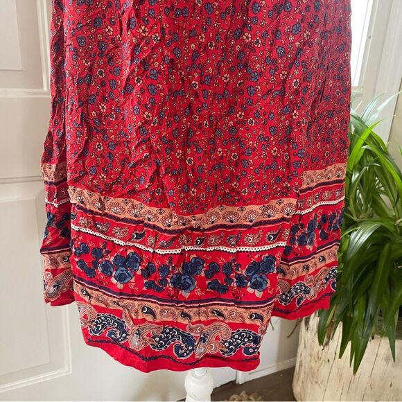 Anna-Kaci California Rustic Red Double Textured Tiered Floral Women'Dress, Sz S - Picture 7 of 11